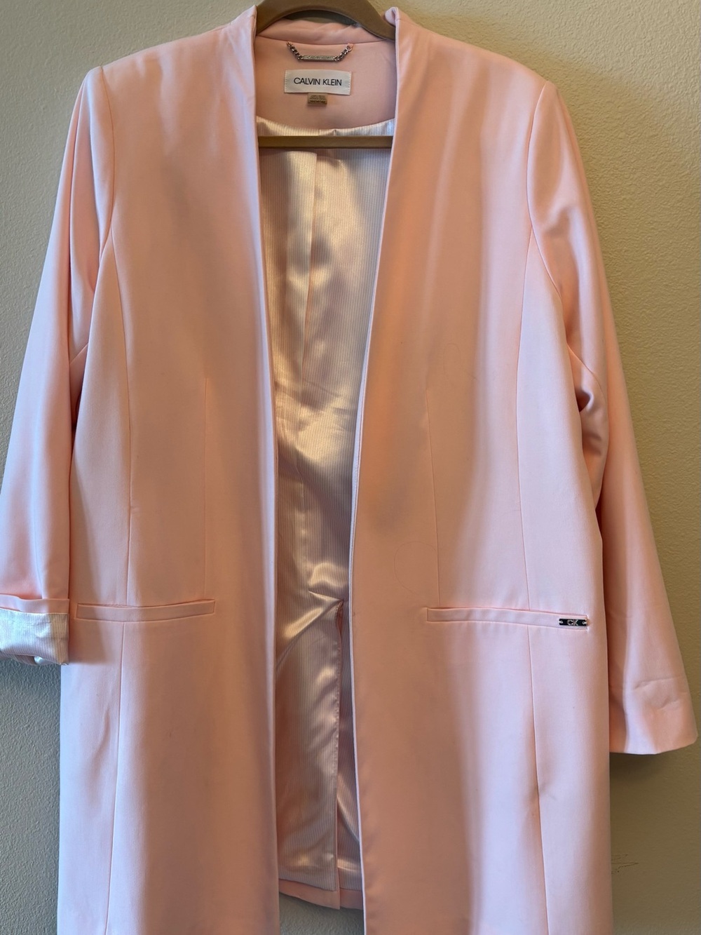 Calvin Klein Light Pink Open-Front Long Blazer